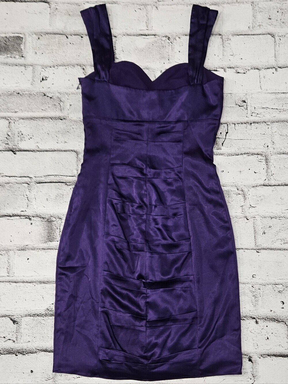 Morgan & Co Purple Satin Cocktail Dress Sweetheart Sheath Size 3 4 - Picture 8 of 14